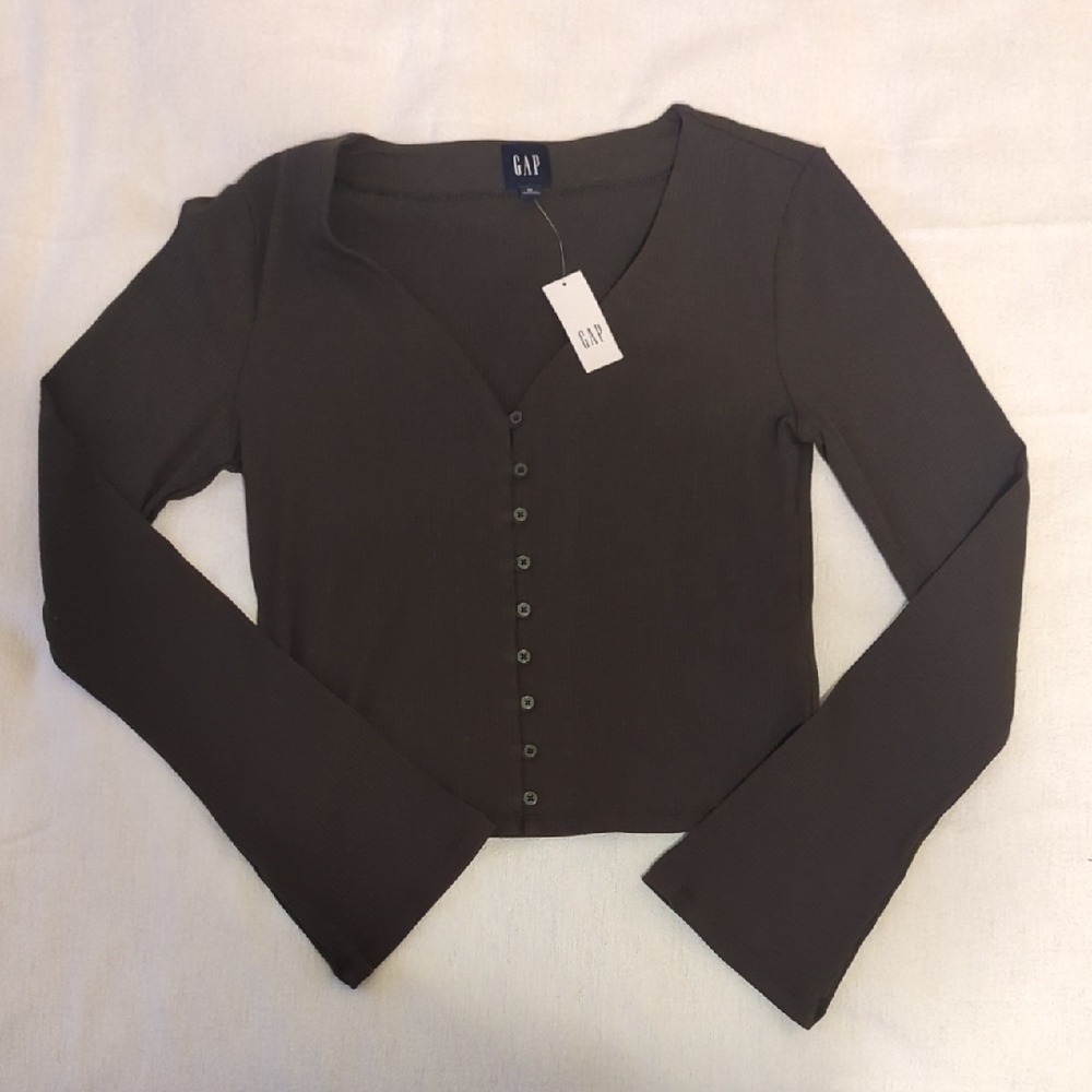 GAP Women's Dark Green Button-Down Cardigan Shirt